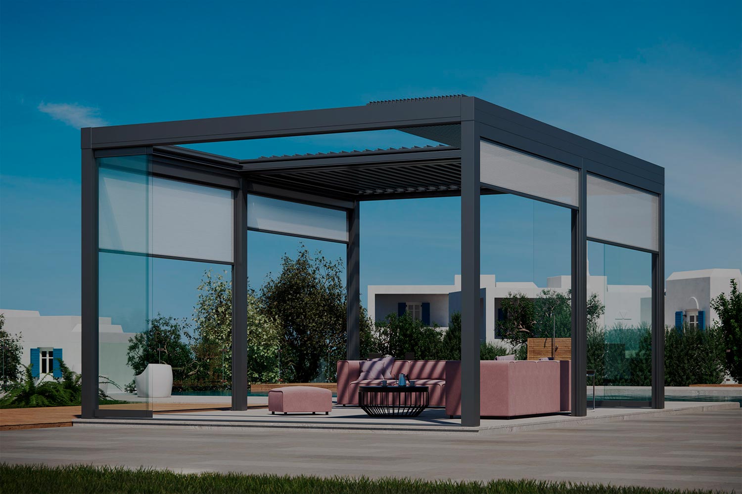 Rulouri ZIP screen pentru umbrire si protectie terasa – Pergola Lux